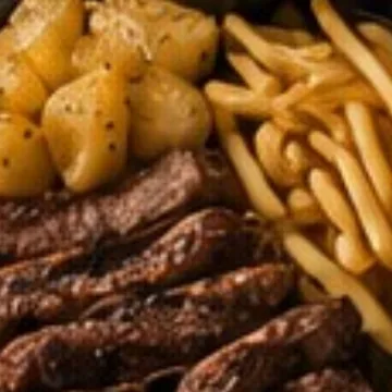 Contra Filé Grelhado na Brasa com Fritas, servido no Ponto Certo